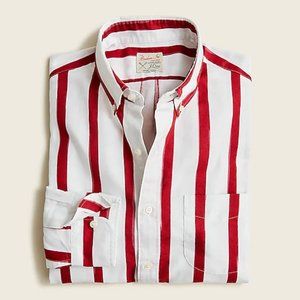 J. Crew White Button-Down Shirt with Red Vertical Stripes